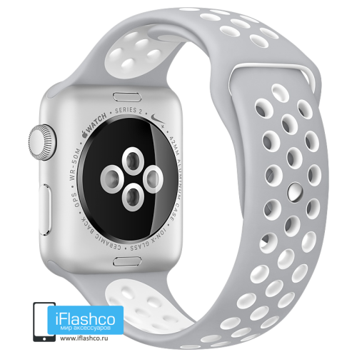 Силиконовый ремешок Nike Sport Band Flat Silver/White 42/44/45/49 мм