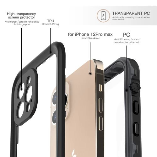Ударопрочный и водонепроницаемый чехол Redpepper Dot+ Clear Black для iPhone 12 Pro Max черный